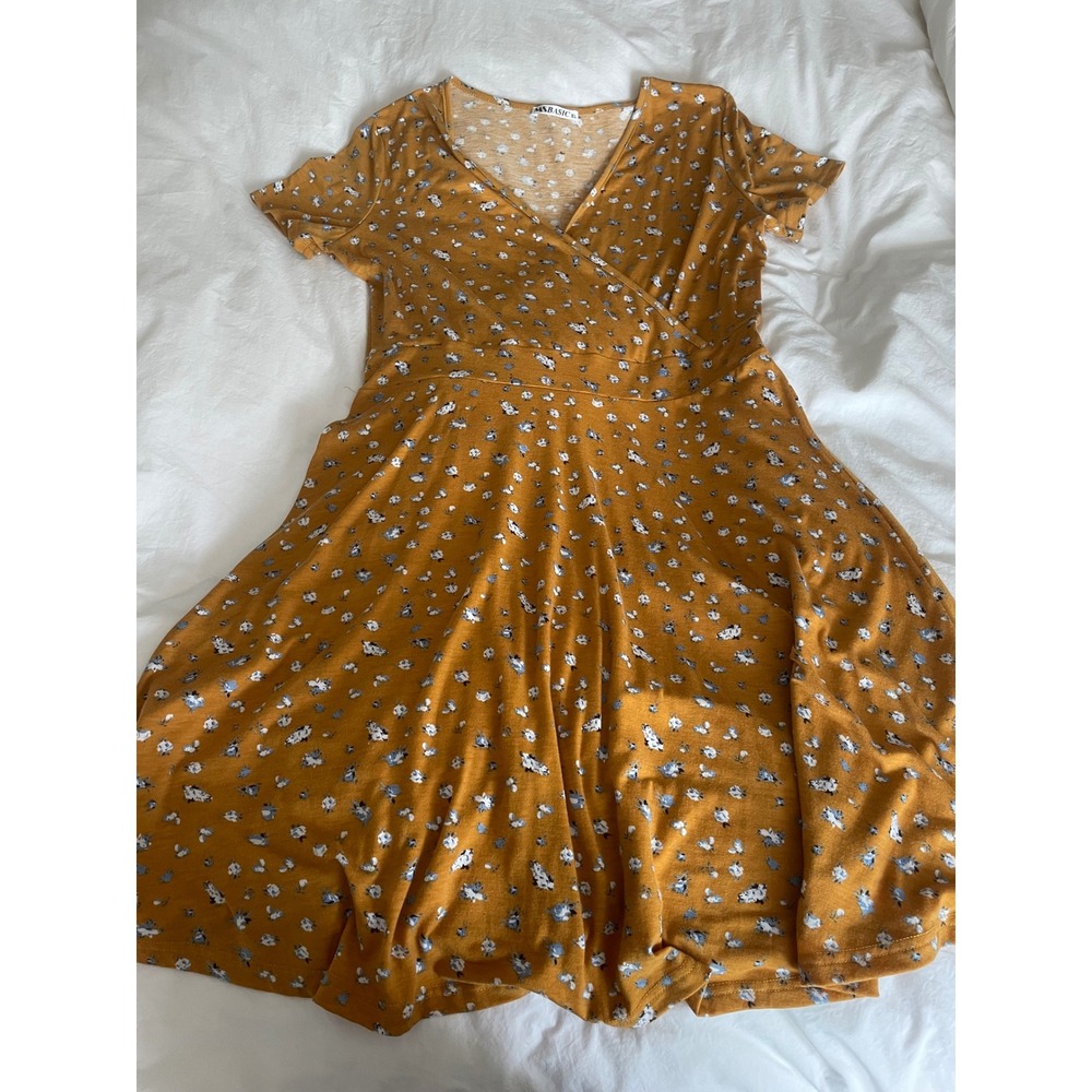 Ditsy Floral Skater Style V-Neck Wrap Dress Euro Summer-Size XL